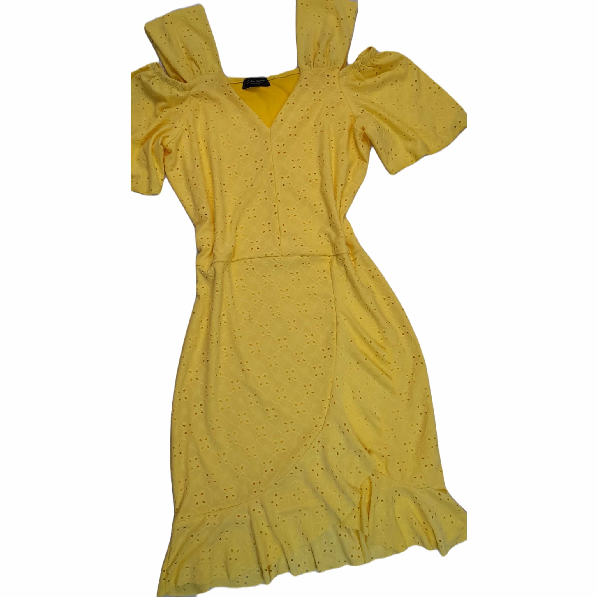 Perforated Cotton Dress With Crisscross Ruffles